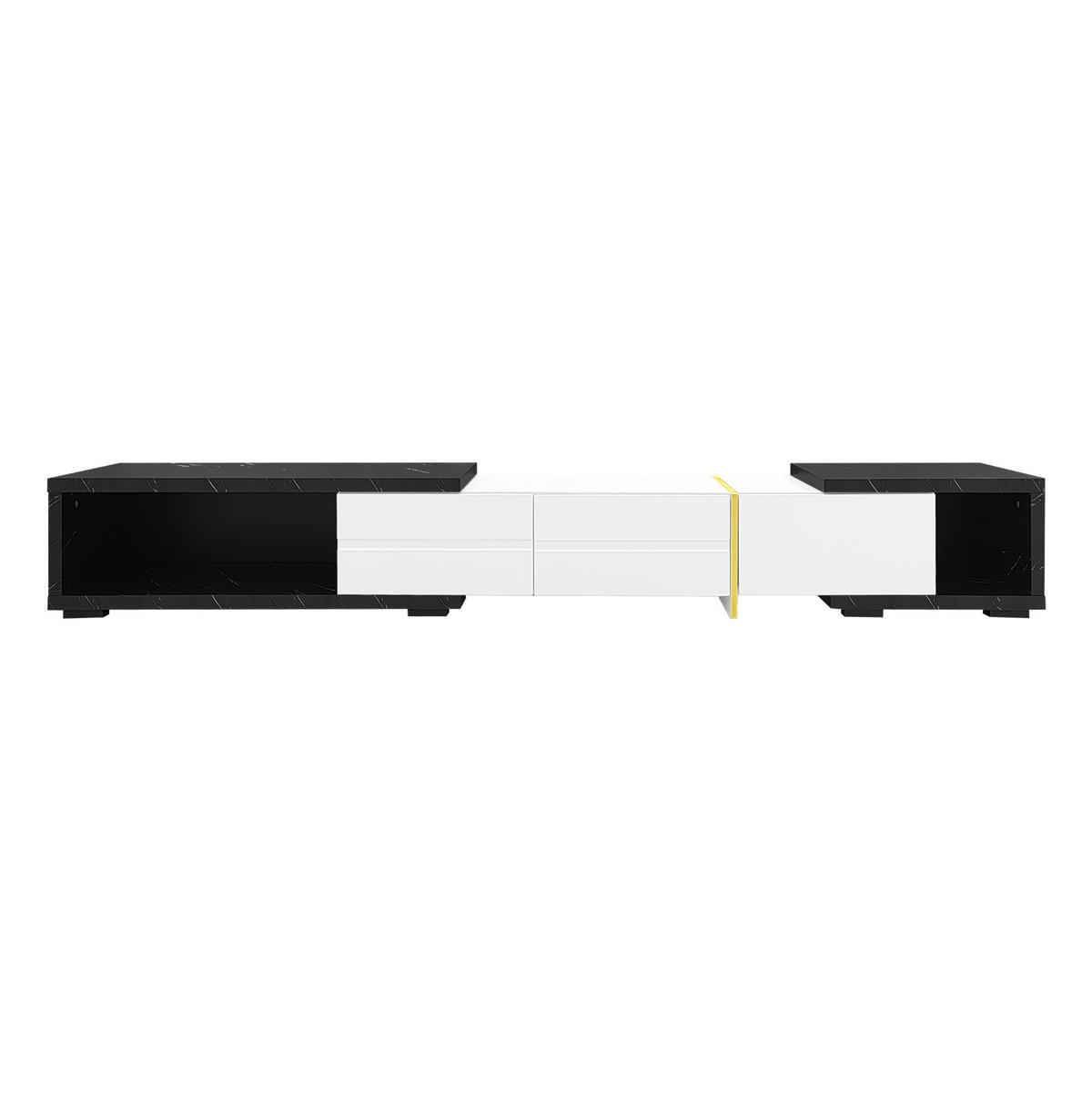 TV-SCHRANK erweiterbar in Weiß Hochglanz und schwarzer Marmoroptik 140–260/40/30 cm - Weiß, Holzwerkstoff (260/30/40cm) - Redom