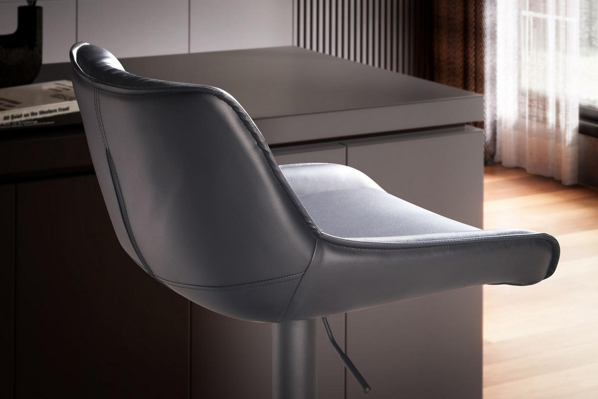 BARHOCKER – Kunstleder Schwarz, Rückenlehne, höhenverstellbar 86–106 cm, Trompetenfuß, 100 kg - Schwarz, Kunststoff/Textil (45/106/55cm) - KADIMA DESIGN