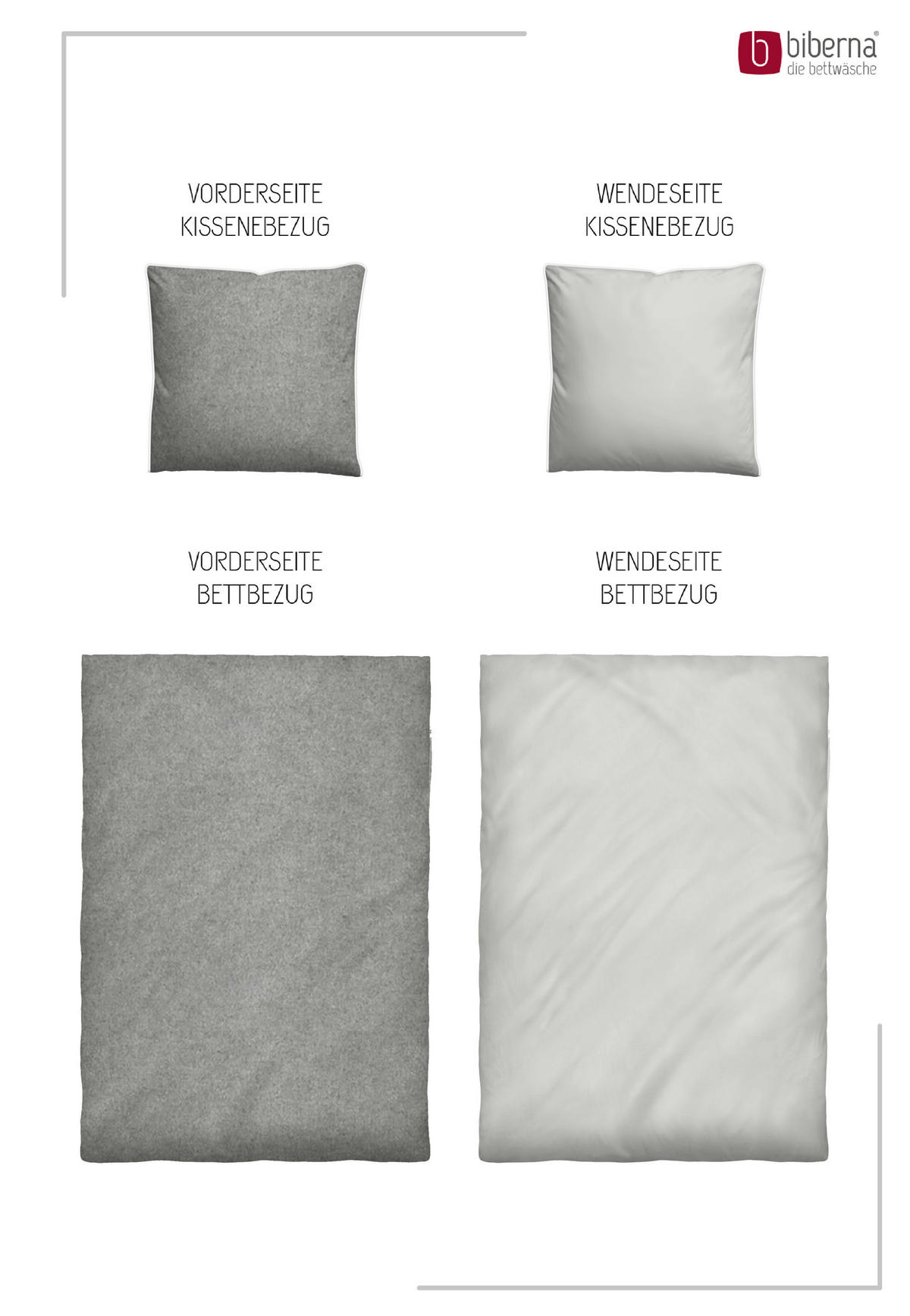 BETTWÄSCHE-GARNITUR Premium Biber Melange UNI sturmgrau, 155x200 cm + 80x80 cm - Grau, Textil (155/200cm) - biberna
