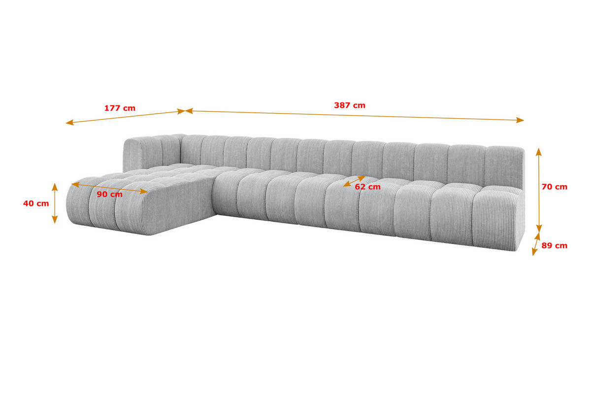 ECKSOFA modulares Sofa Darnel-L3 - 387x177x70 cm Grau - Grau, Holzwerkstoff/Textil (387/177cm) - ALTDECOR