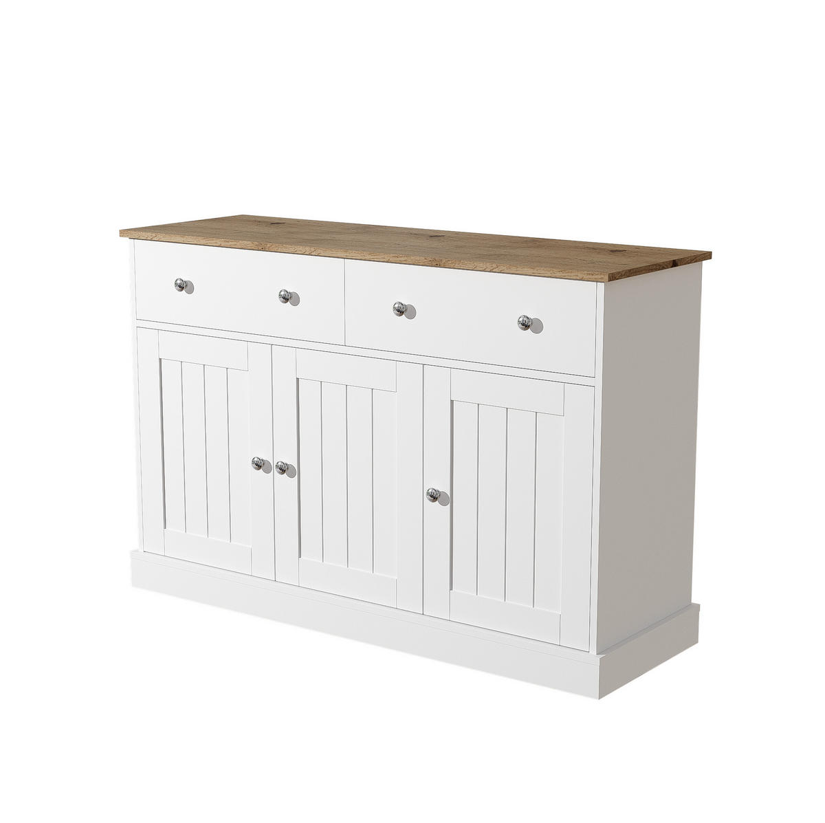 SIDEBOARD aus Spanplatte 120x36x80,5 cm Weiß und Holzfarbe mit 3 Türen und 2 Schubladen - Weiß, Holzwerkstoff (120/80.5/36cm) - IVMEU