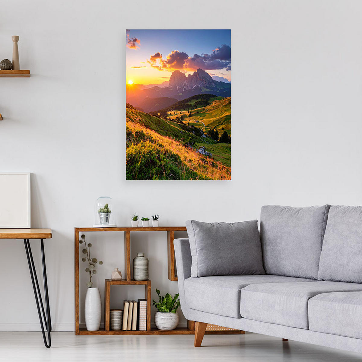 LEINWANDBILD, Berge Landschaft Sonnenuntergang Natur - Grün, Textil (30/45cm) - Feeby