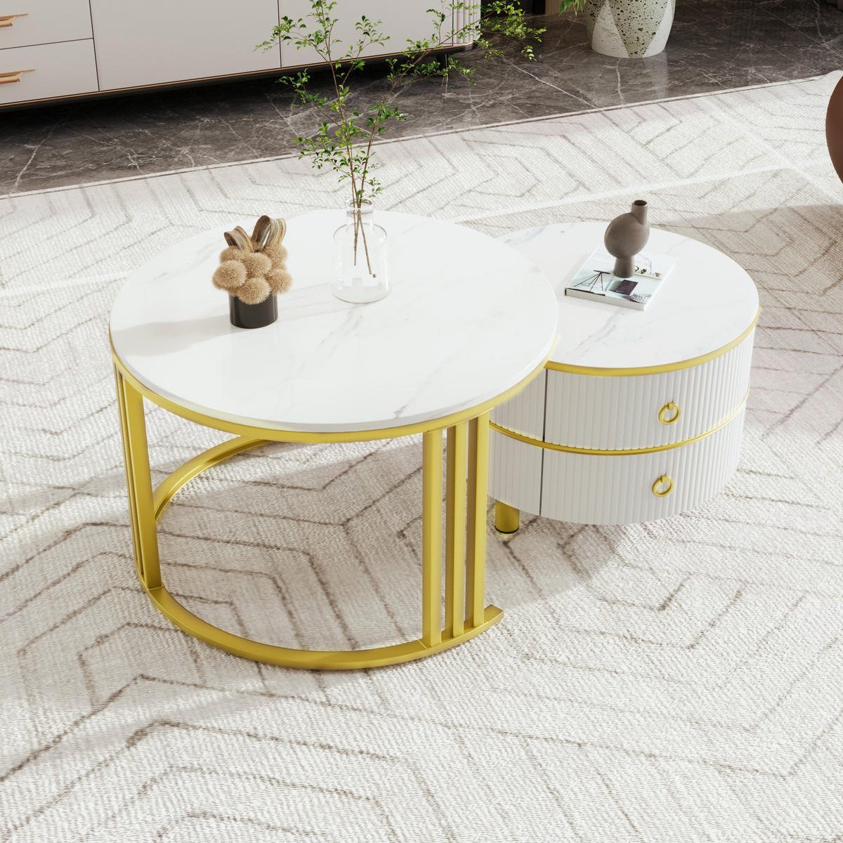 COUCHTISCH 70/70/46 + 50/50/40 cm aus MDF in Weiß mit hochglänzender Platte - Weiß, Holzwerkstoff (70/70/46cm) - OKMYHOME