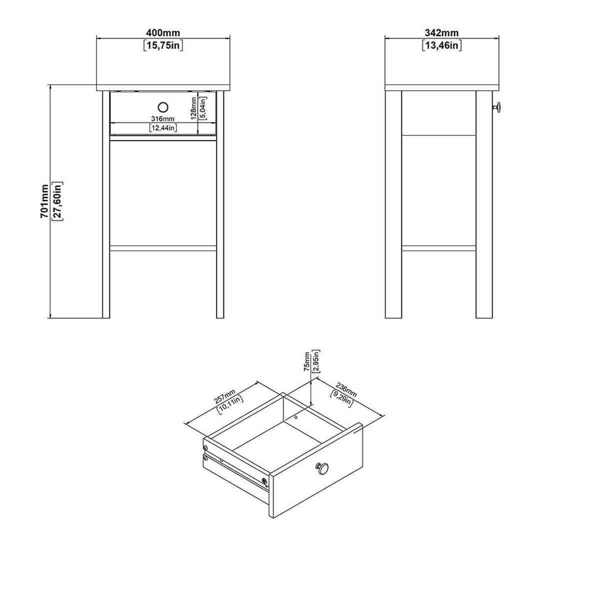 NACHTTISCH, Madrid, Weiß, Holzwerkstoff, 40 x 35 x 71 cm - Weiß, Holzwerkstoff (40/71/35cm) - ebuy24