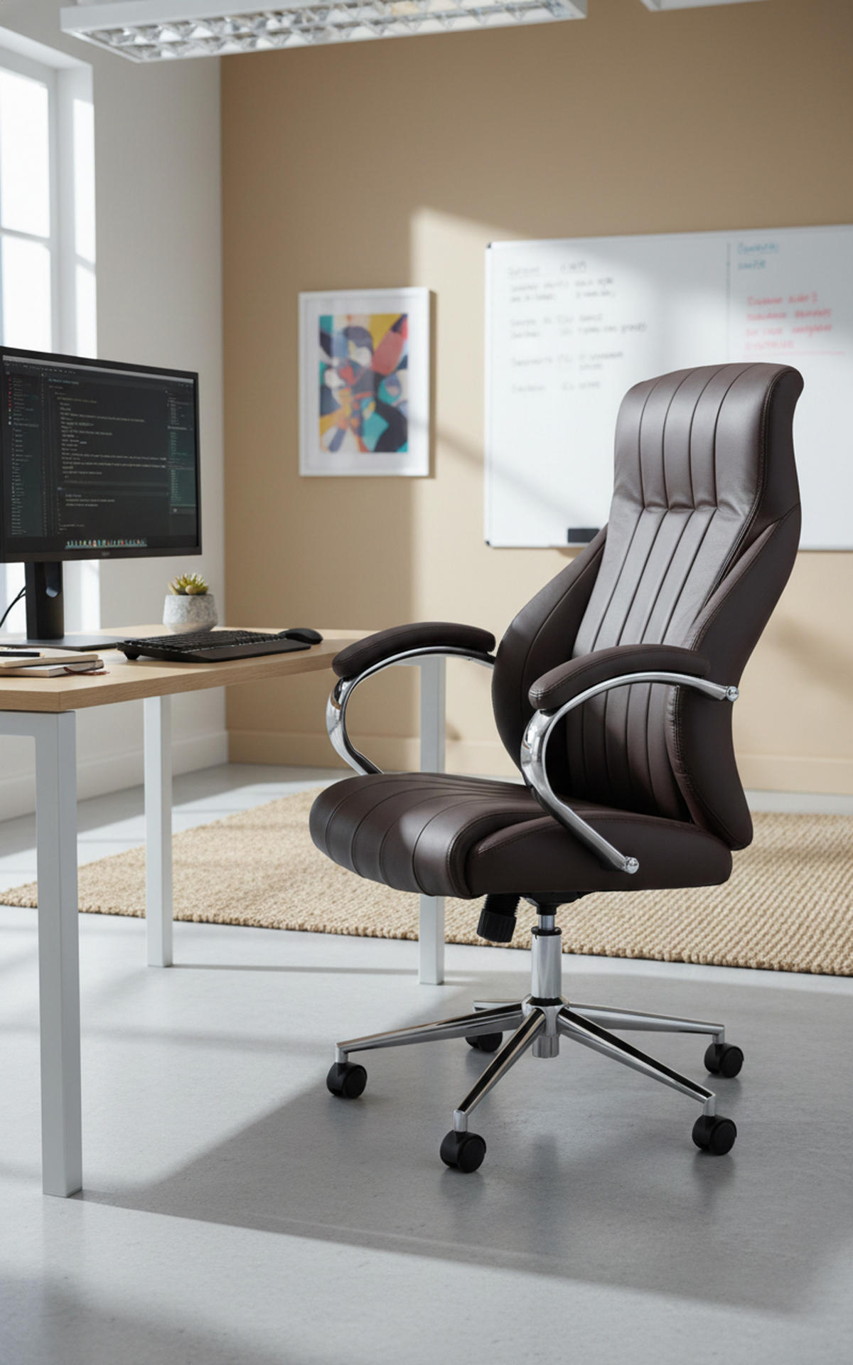 BÜROSTUHL Valyx Echtleder braun - Chromfarben/Braun, Leder/Metall (73/130/76cm) - TPFLiving