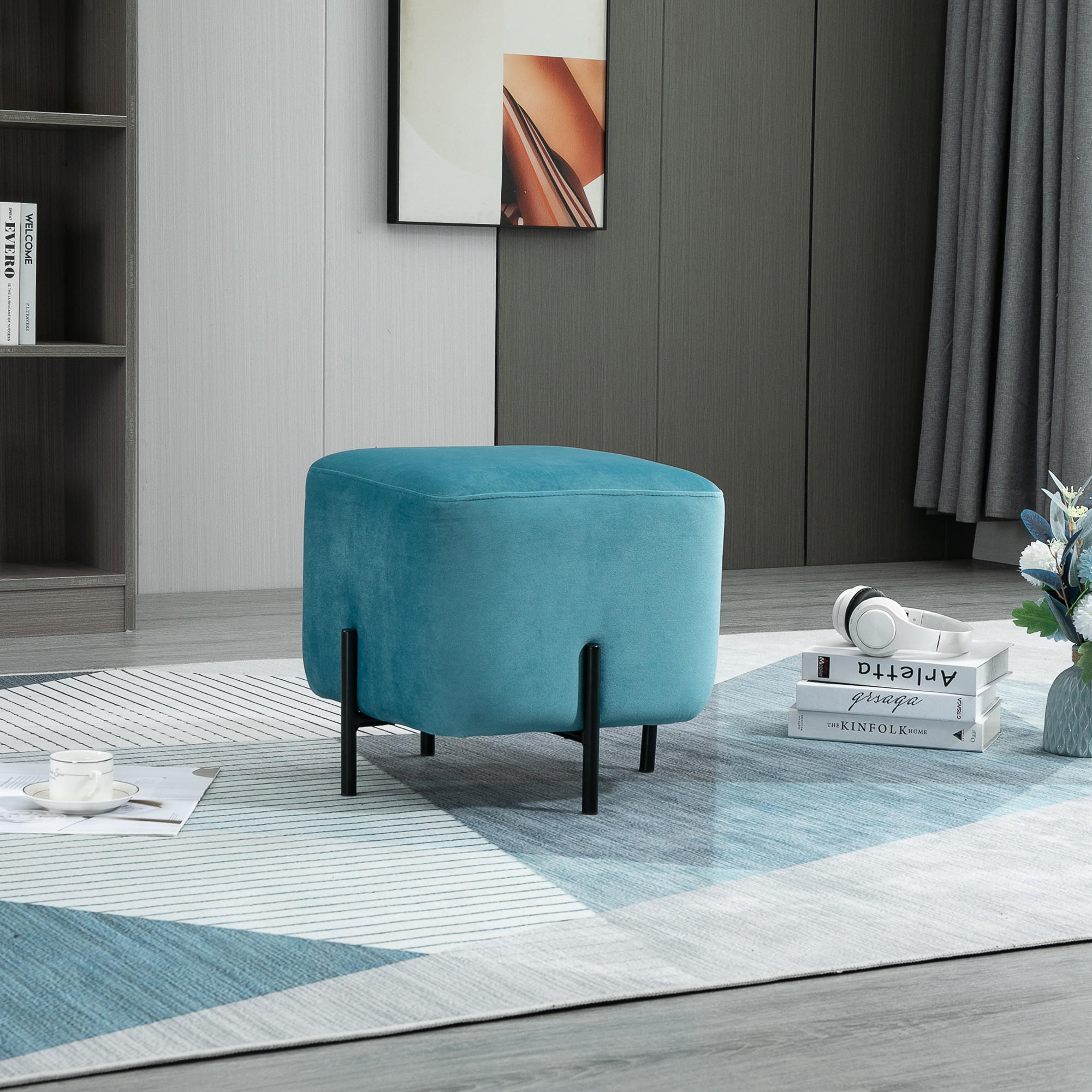 FUSSHOCKER Fußstütze für Wohnzimmer gepolstert Polyester Stahl Türkis - Türkis, Kunststoff (44.5/41.5/44.5cm) - HOMCOM