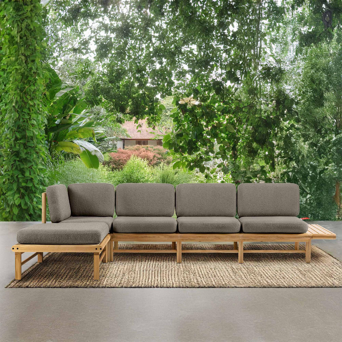 LOUNGESOFA ATREDA links - Grau, Holz/Textil (315/80/150cm) - KONSIMO®