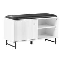 BANCĂ PENTRU PANTOFI cu spațiu de depozitare albă Batoche - alb/negru, compozit lemnos (85/49/37cm) - Beliani