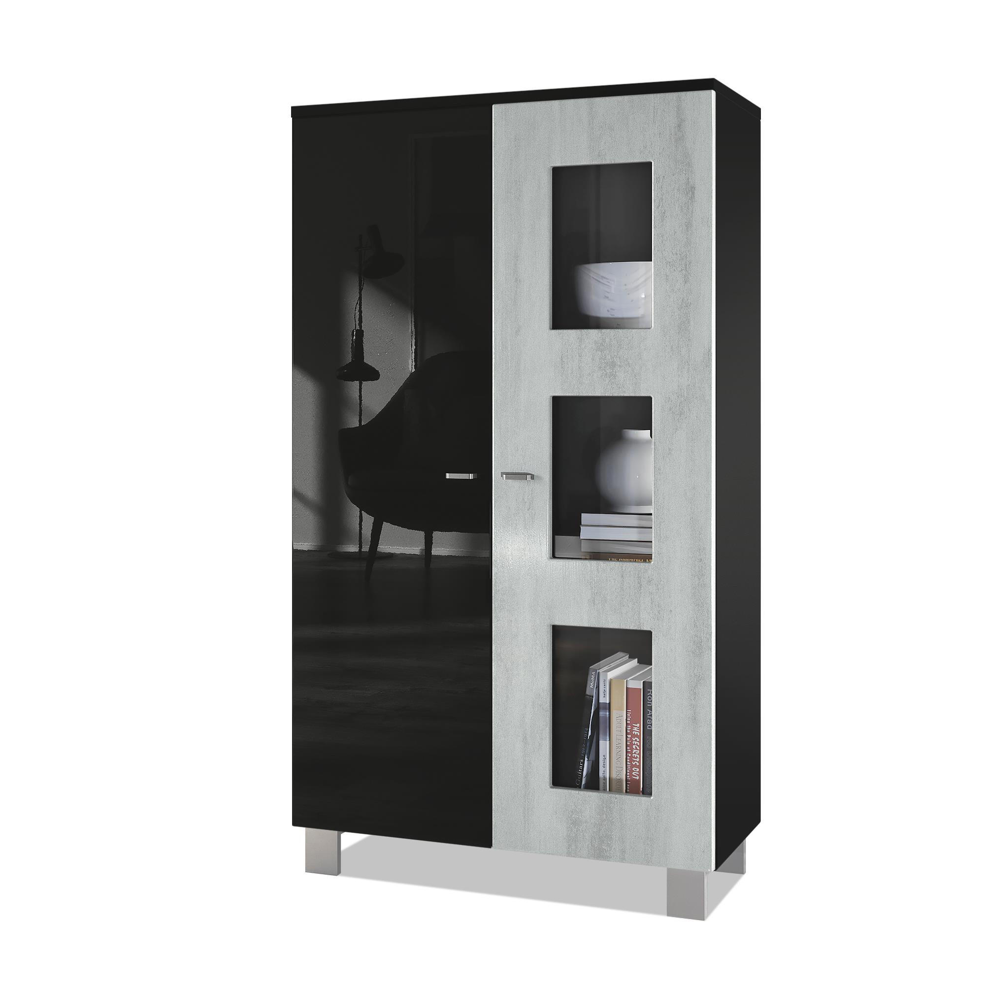 VITRINE Denjo Tür in Beton Oxid Optik - Hellgrau, Holzwerkstoff (71/129/35cm) - Vladon