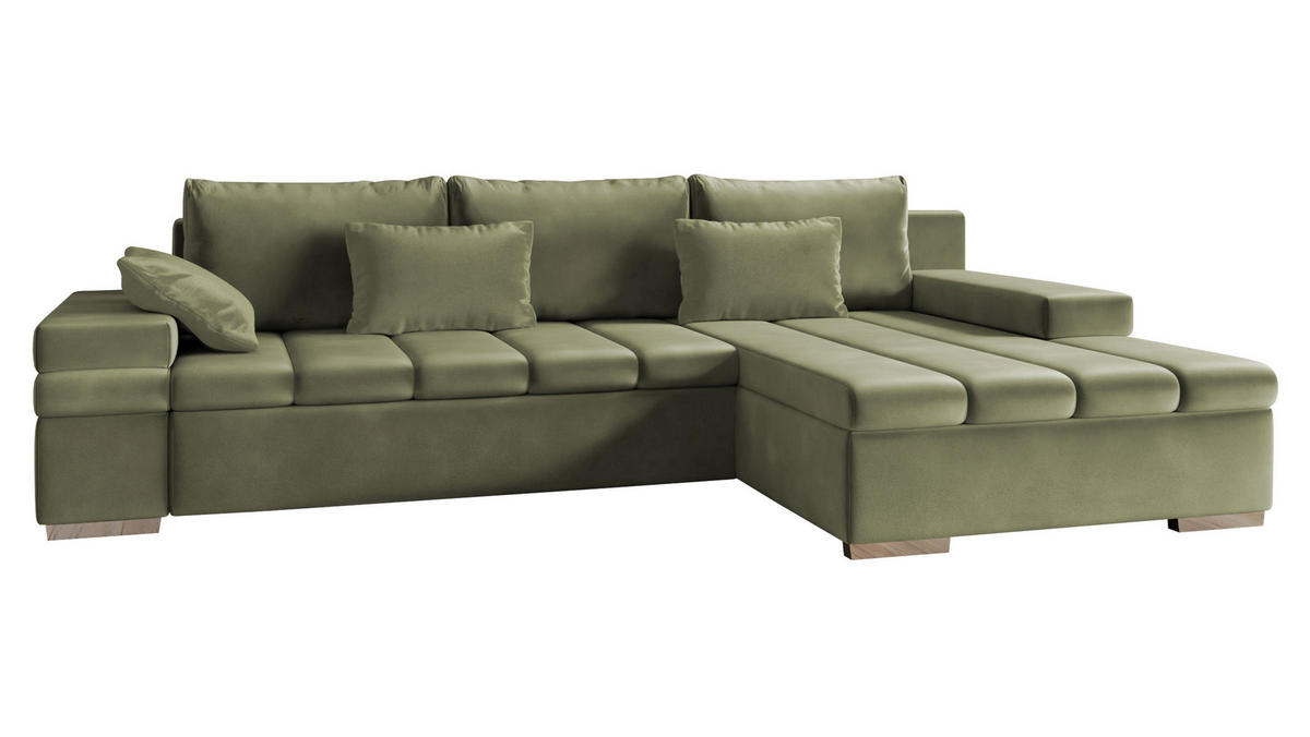 ECKSOFA Bangkok, Seite: Rechts - Silberfarben/Hellgrün, Holz/Textil (310/175cm) - MIRJAN24