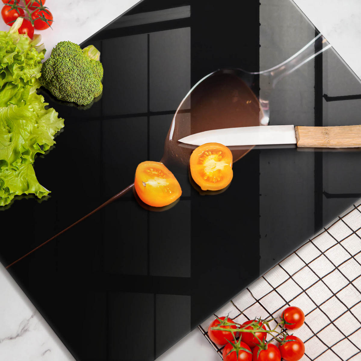 GLASPLATTE 40x52 cm Löffel mit Schokolade - Hellbraun, Glas (40/52cm) - Wallfluent