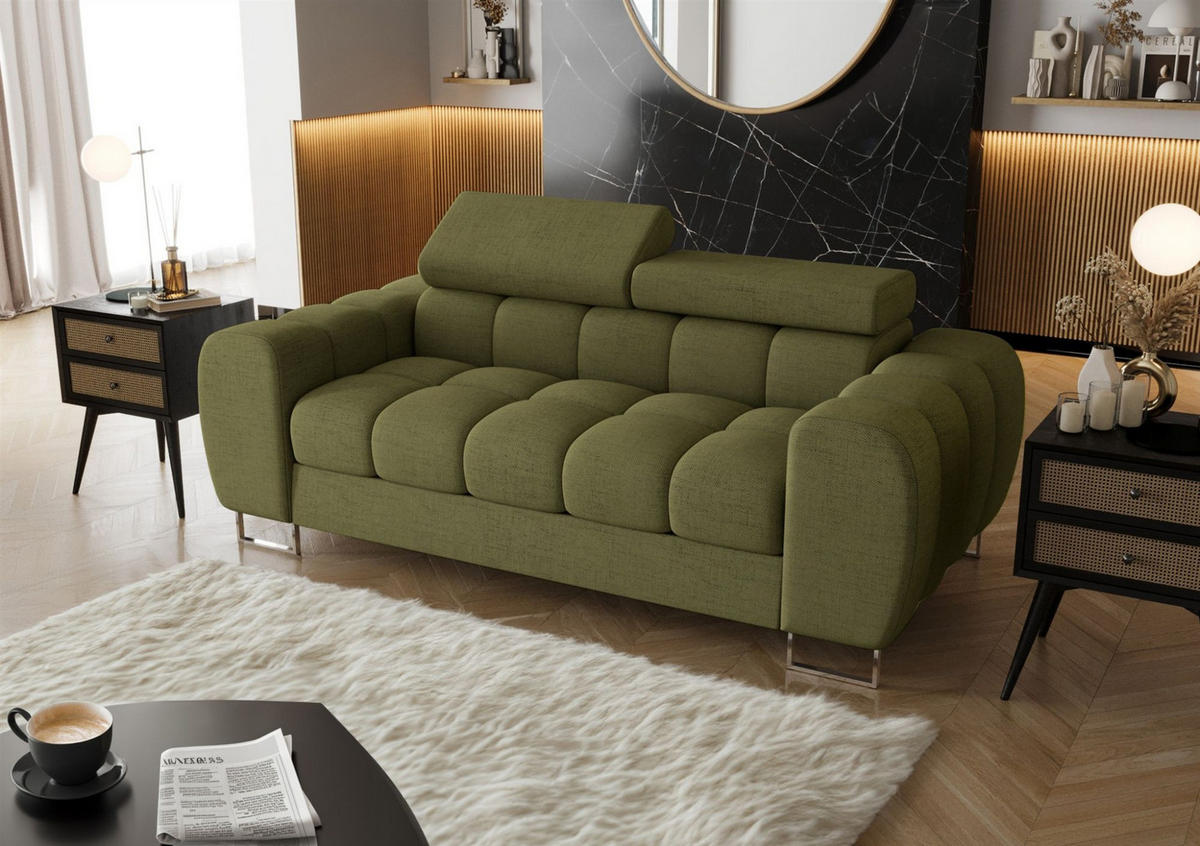 SOFA 2-sitzer Bastien In Stoff Moly - Grün, Holzwerkstoff/Textil (195/95/97cm) - Fun Möbel