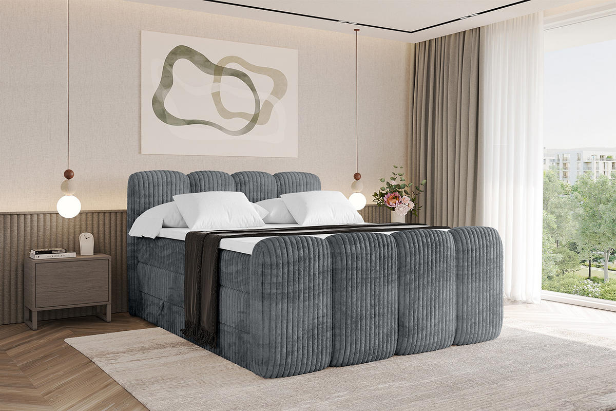 BOXBETT mit Matratze H3|H4 und Lattenrost - NINA-Z KING - 180x200 cm - Dunkelgrau - Schieferfarben, Holzwerkstoff (180/200cm)