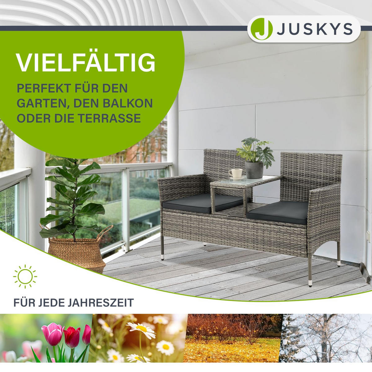 GARTENBANK Monaco grau-meliert - Grau, Kunststoff/Metall (133/84/63cm) - Juskys