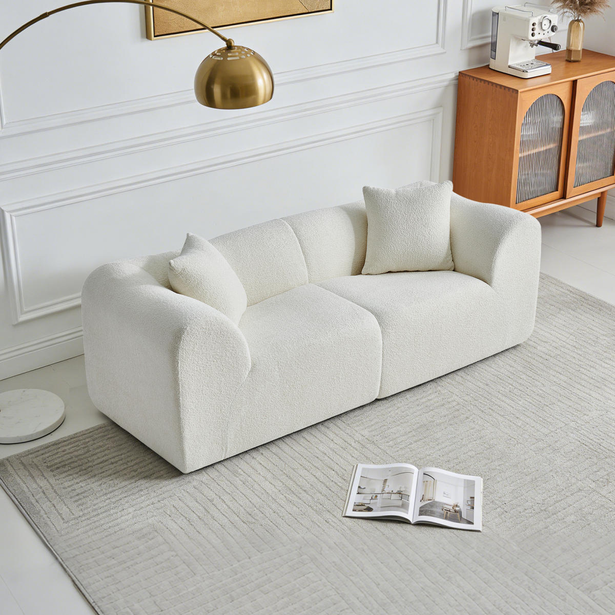 2-SITZER 193/87/67 cm beige aus Samtstoff mit 2 Kissen - Beige, Textil (87/67/193cm) - OKWISH