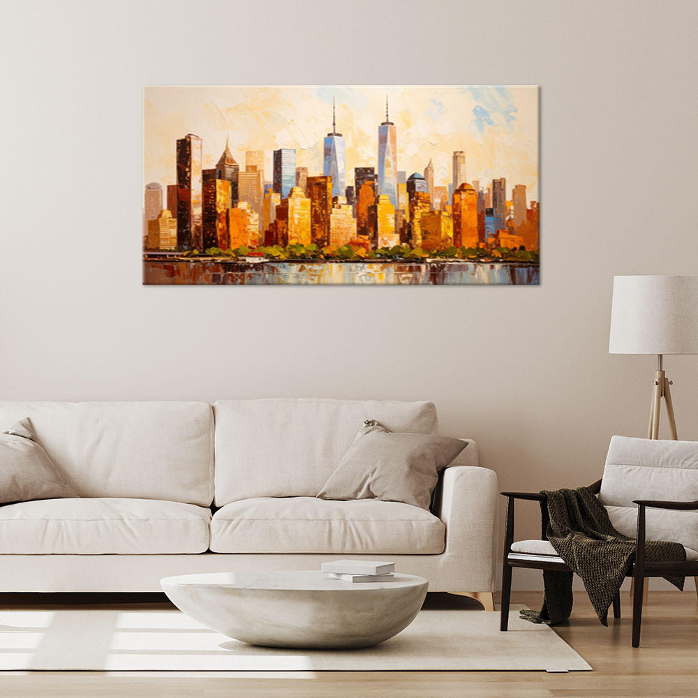 LEINWANDBILD Panorama von New York Manhattan 80x40cm - Beige, Textil (80/40cm) - Feeby