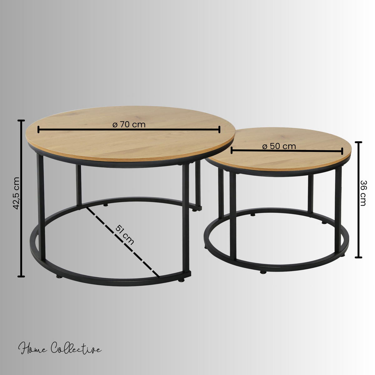 COUCHTISCH 2er Set rund Eiche hell - Hellbraun, Holzwerkstoff (70/70/42.5cm) - Home Collective