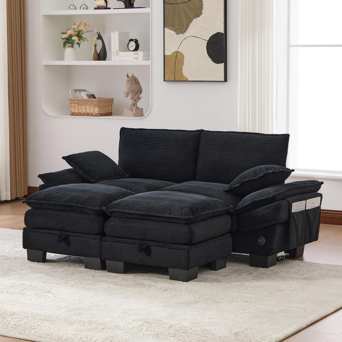 SOFA modular 190 x 132 cm Cord Black 3-tlg. - Schwarz, Kunststoff (132/84/190.1cm) - Meubliv