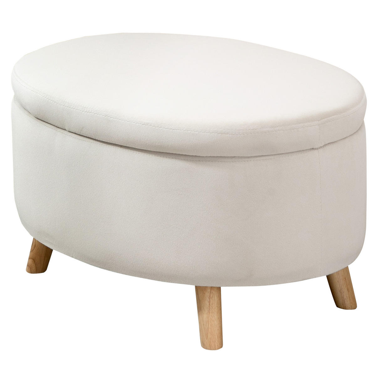 TRUHENBANK DE-07136 ovale Form, Samtoptik, bis 120 kg Beige - Beige, Holz/Textil (51.5/42/71cm) - ComfortXL
