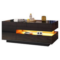 COUCHTISCH in Schwarz mit LED und Schublade für Wohnzimmer, B95/T50/H40 cm - Schwarz, Holzwerkstoff (50/95/34.5cm) - STILVORA