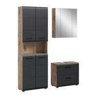 BADEZIMMER Alba 3-tlg. B/H/T: ca. 135/185/30 cm) in Nox Oak /schwarz matt - Eichefarben, Holz (135/185/30cm)