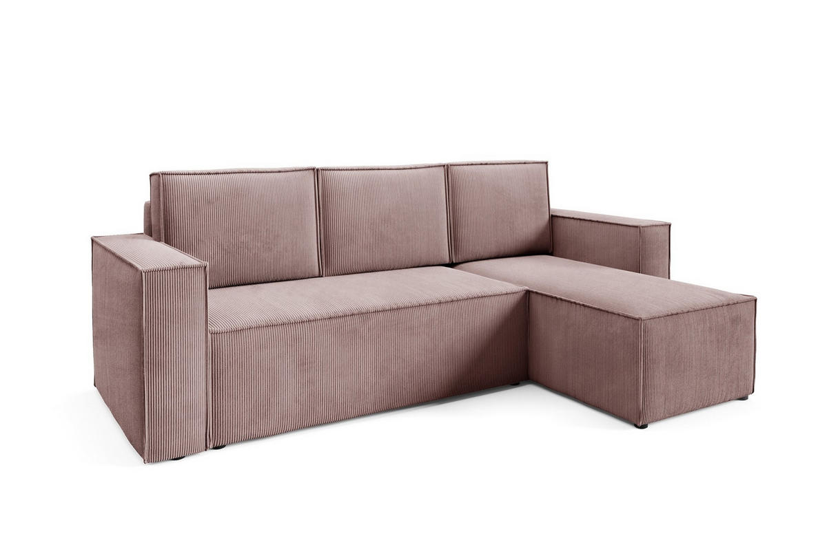 ECKSOFA Roda Rosa, Cord-Ecksofa mit Schlaffunktion - Rosa, Holzwerkstoff/Textil (248/150cm) - Bettso