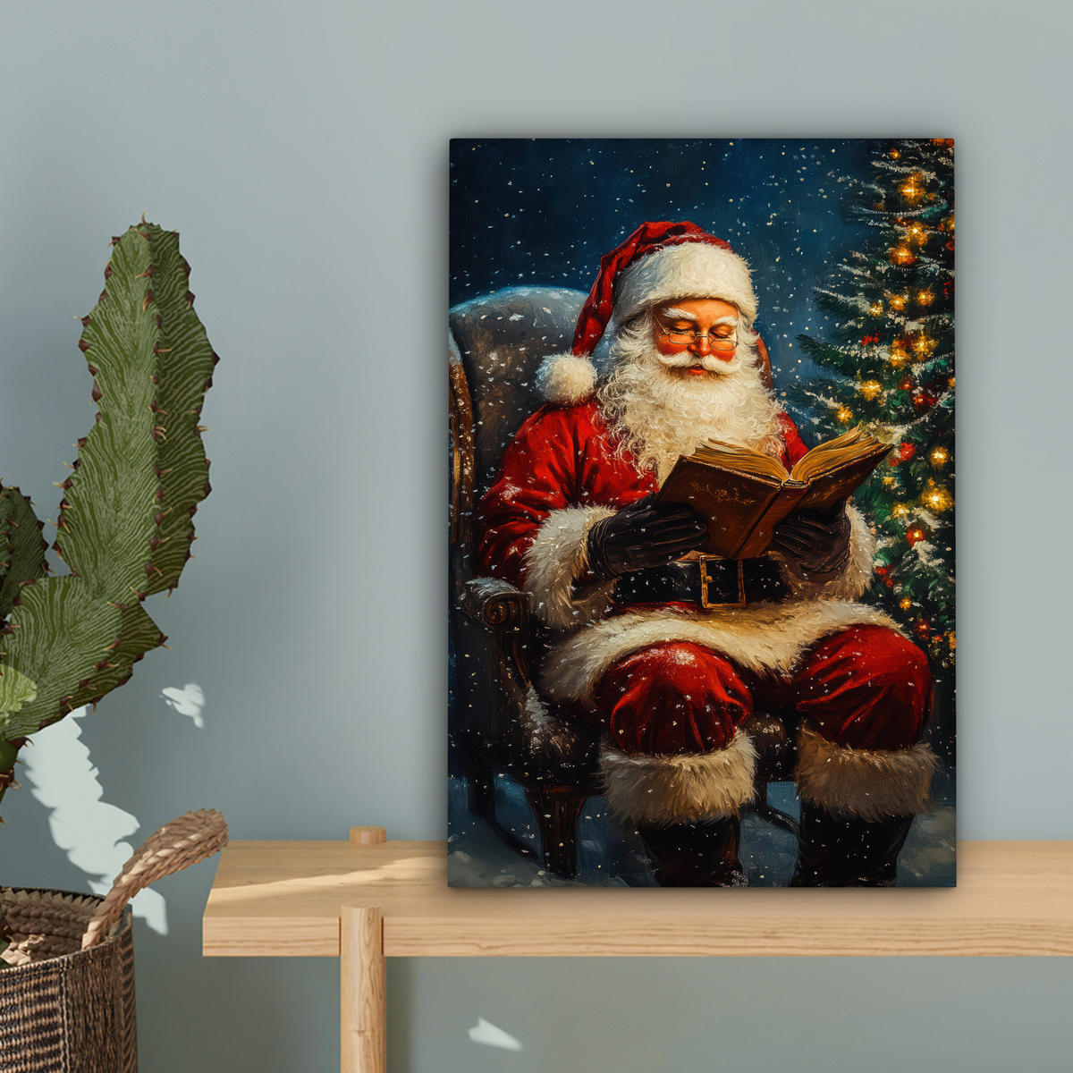 LEINWANDBILD Weihnachtsmann - Weihnachten - Winter - Weihnachtsbaum Deko Wohnzimmer 20x30 cm - Bordeaux, Textil (20/30cm) - MuchoWow