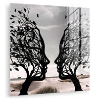 ACRYLGLASBILD Strand - Meer - Menschen - Baum - Moderne Kunst 90x90 cm - Hellgrau, Glas (90/90cm) - MuchoWow
