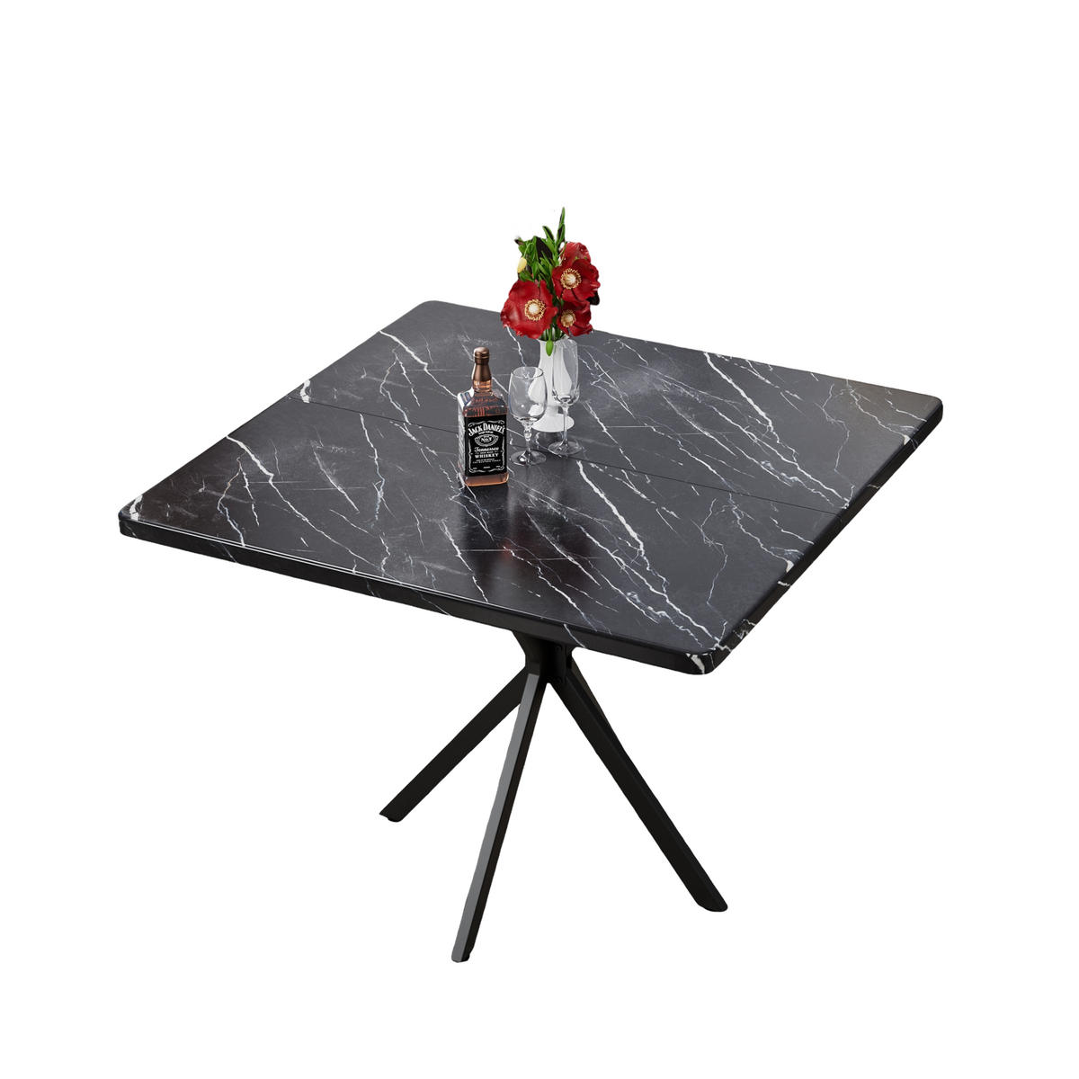 ESSTISCH Schwarzer mit Metallbeinen - Schwarz, Holz (98/98/76cm) - Oxeza