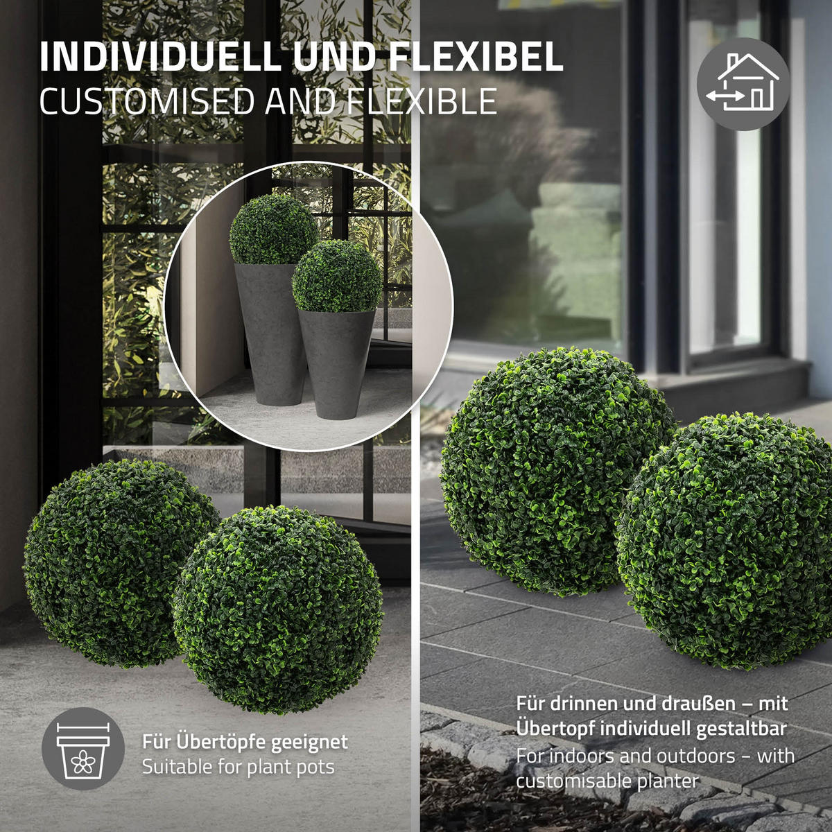 UMĚLÁ ZIMOLEZOVÁ KOULE, sada 2 ks, velká Ø 45 cm, zelená, z plastu - zelená barva, textil/plast (35cm) - ML-DESIGN
