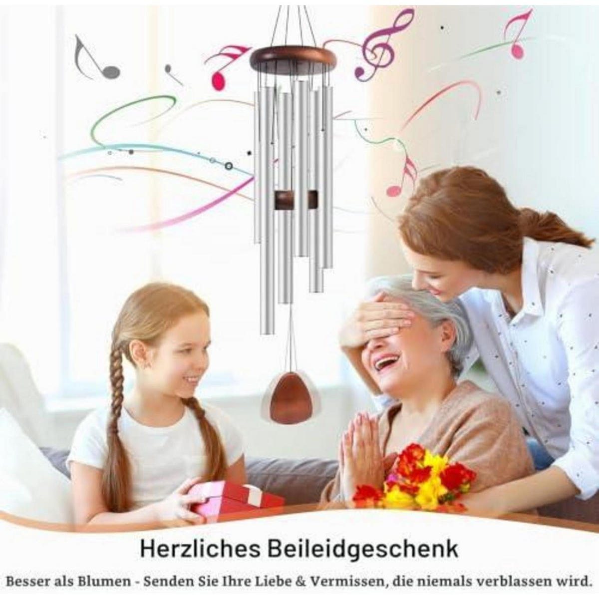 WINDSPIEL Aluminium 65 cm Silber 6 Röhren - Silberfarben, Metall (65/10/10cm)