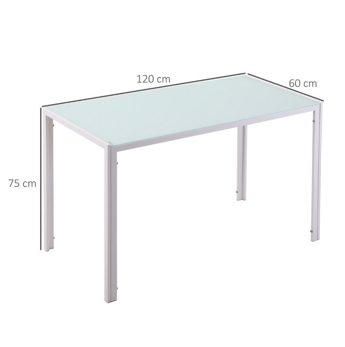 ESSTISCH 120/60/75 cm mit Metallgestell und Glasplatte, modern und pflegeleicht, Weiß - Weiß, Metall (120/60/75cm) - Redom