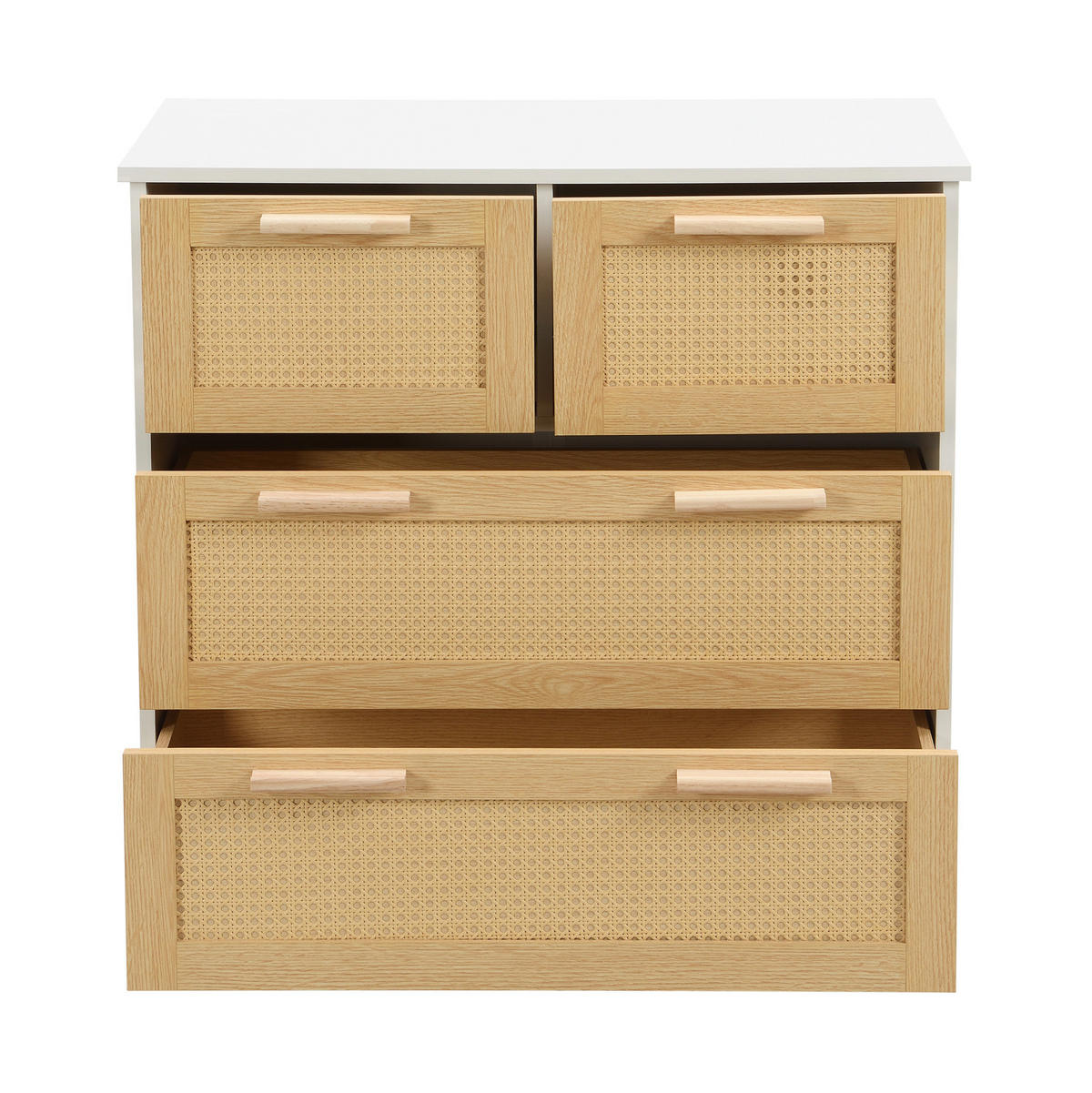 KOMMODE 80/38/80 cm mit 4 Schubladen und Rattanfronten - Weiß, Holzwerkstoff (80/38/80cm) - BEAOK