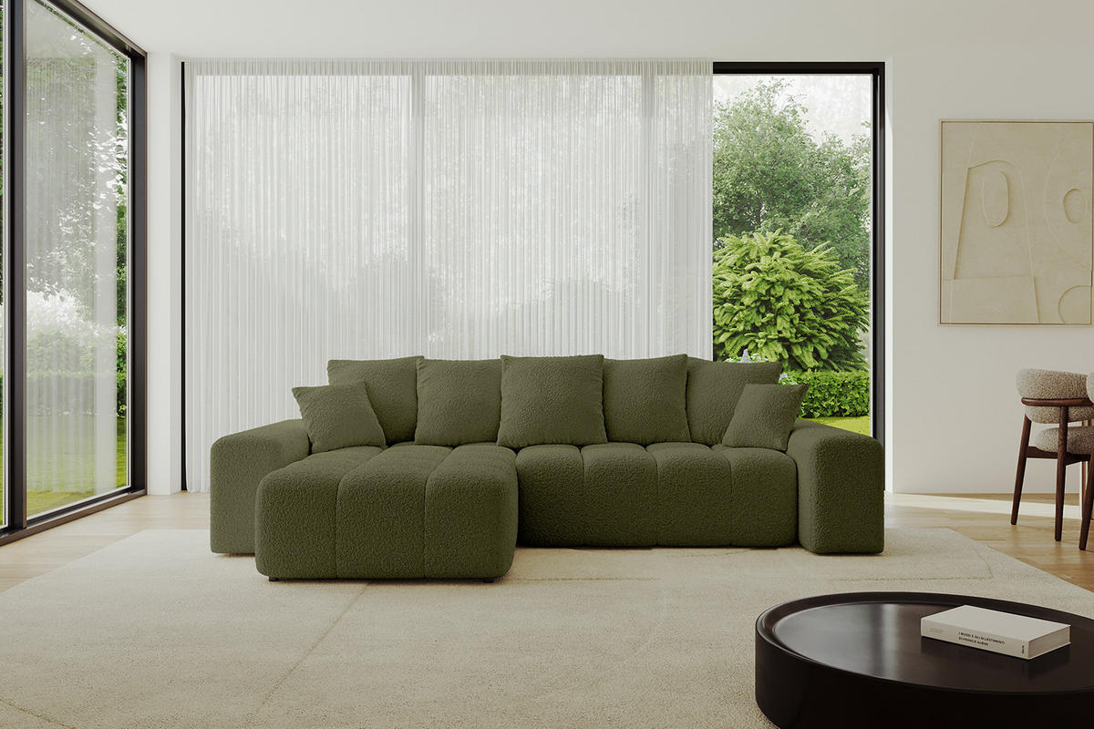 ECKSOFA Ottomane links/rechts ENIL-L 290x175x84 Grün Bouclé - Grün, Holzwerkstoff/Kunststoff (290/175cm) - ALTDECOR