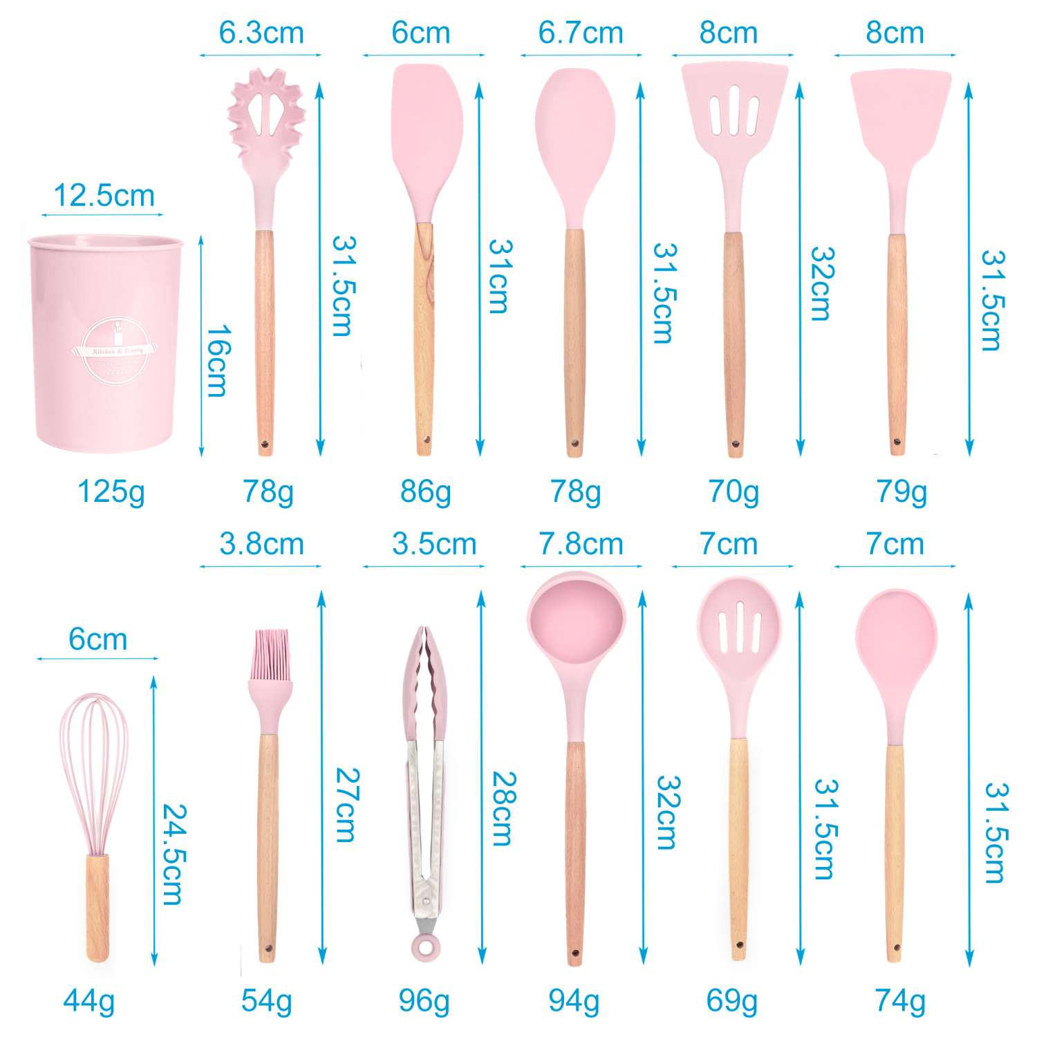 KÜCHENUTENSILIEN-SET (12-tlg.) - Rosa, Kunststoff - Intirilife