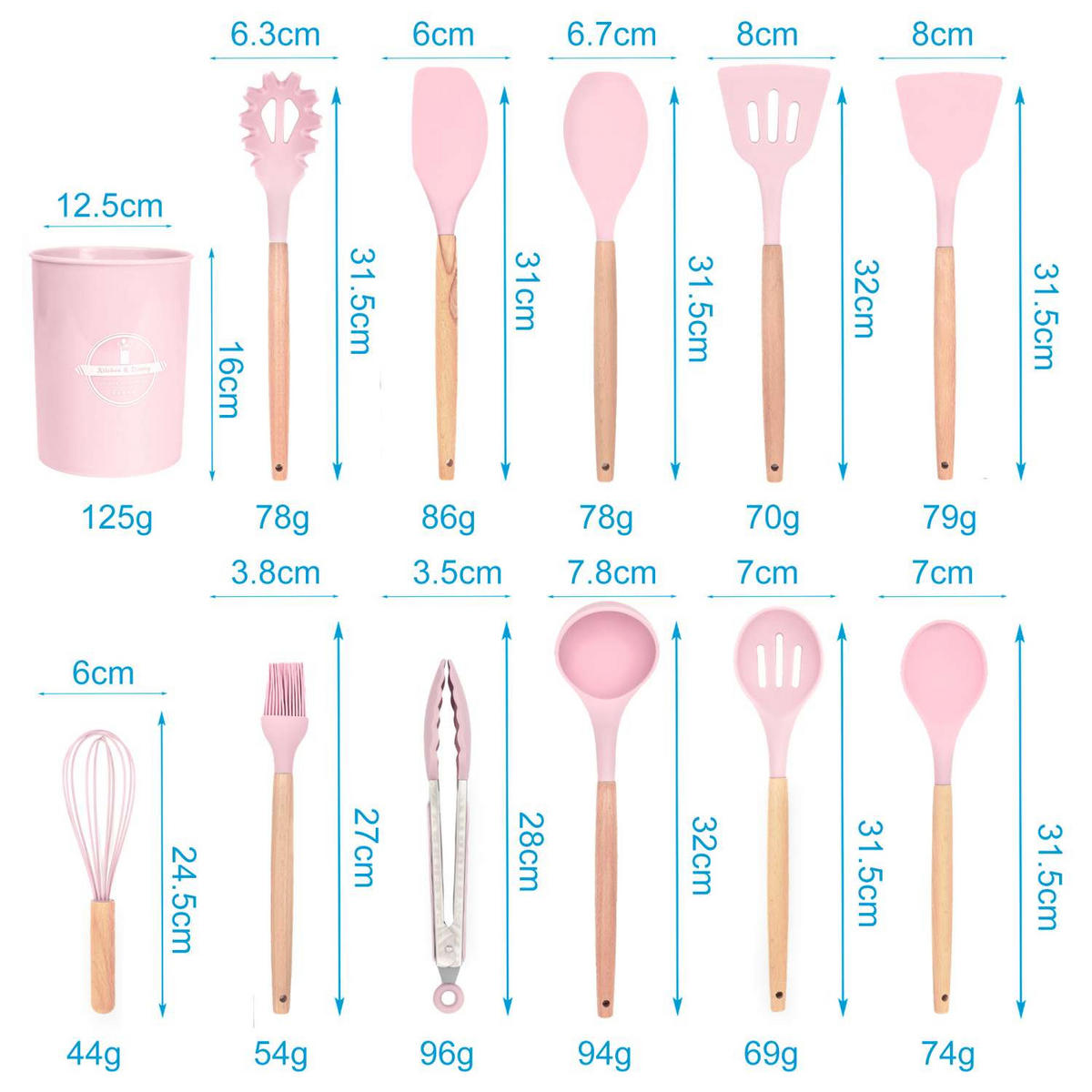 KÜCHENUTENSILIEN-SET (12-tlg.) - Rosa, Kunststoff - Intirilife