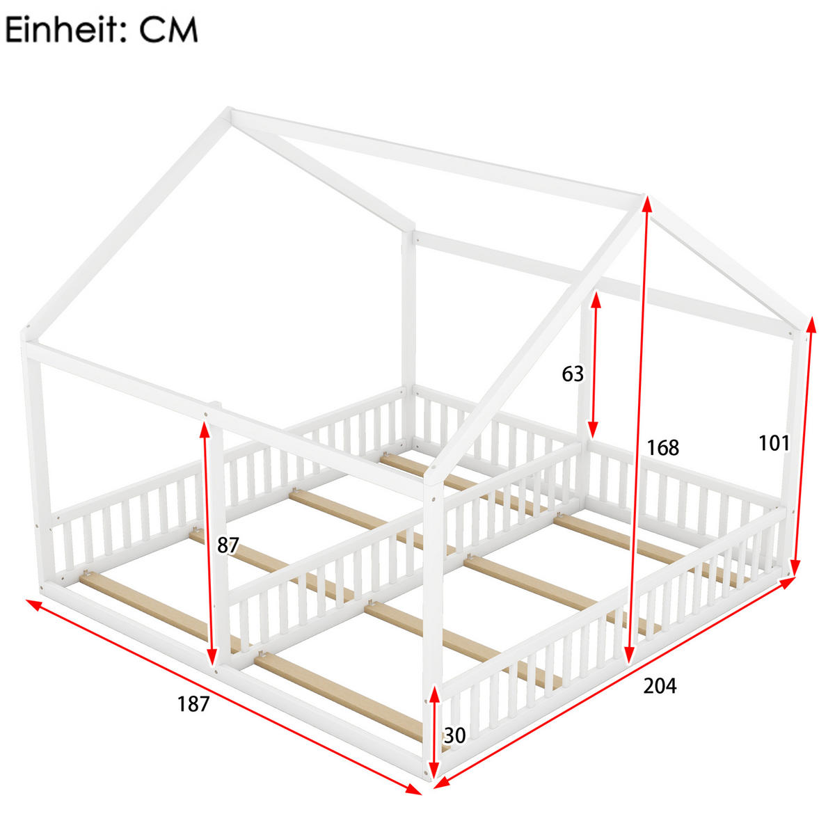 HAUSBETT 90/200 cm, Weiß mit 2-in-1-Funktion und Schutzgitter - Weiß, Holz (90/200cm) - MIVRAY