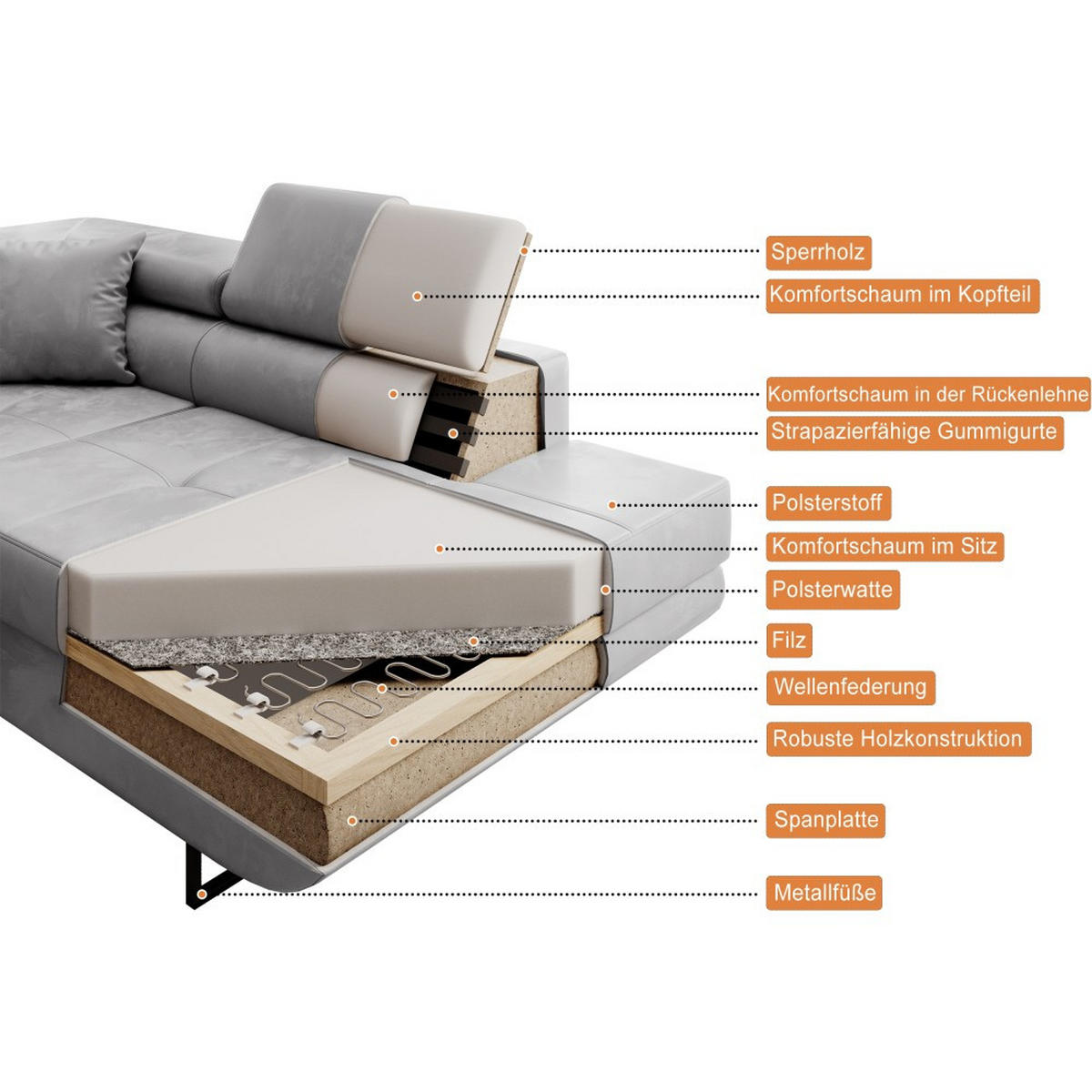 ECKSCHLAFSOFA Waldo verstellbaren Kopfstützen, Dunkelgrün, links - Dunkelgrün/Schwarz, Textil (275/203cm) - Beautysofa