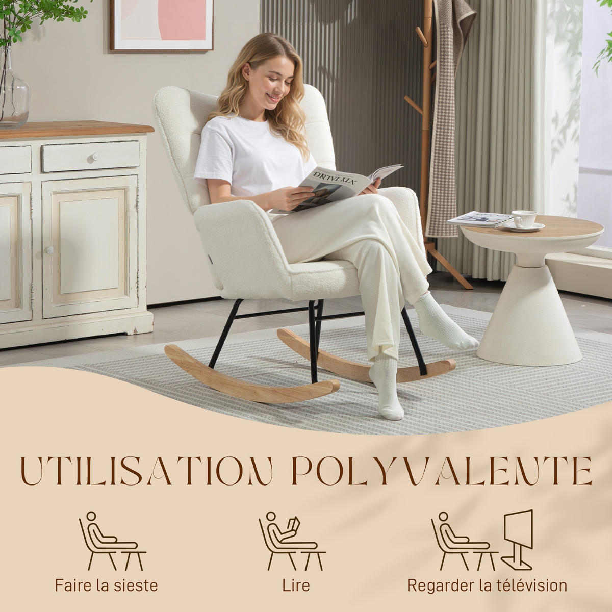 SCHAUKELSTUHL Wolloptik Stahlgestell 71 x 98 x 101 cm weiß - Weiß, Textil (71/101/98cm) - Vallsero