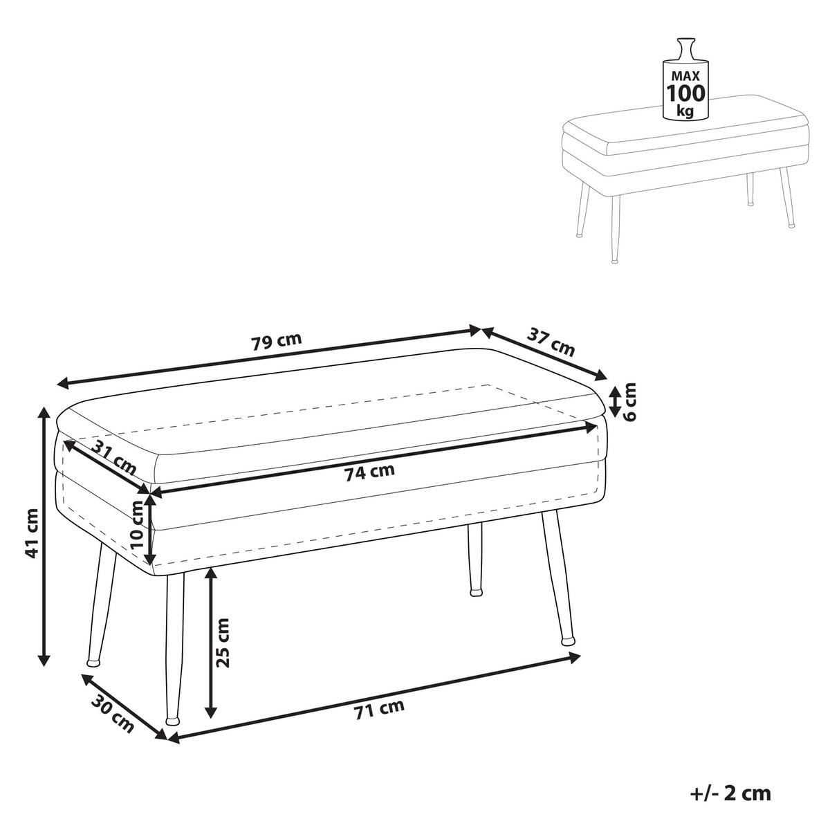 TRUHENBANK Burgunderrot Durham - Rot/Goldfarben, Textil (79/43/37cm) - Beliani