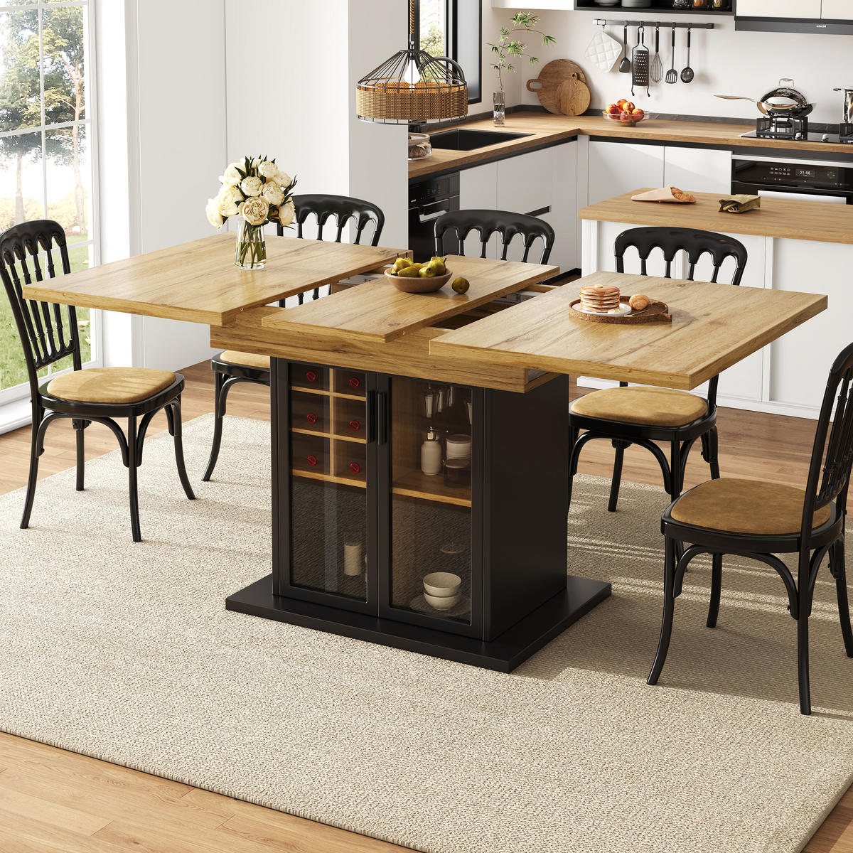 ESSTISCH Teleskop 110-140x80Cm 4-6 Personen Stauraum - Schwarz, Holzwerkstoff (80/110/76cm) - FLIEKS