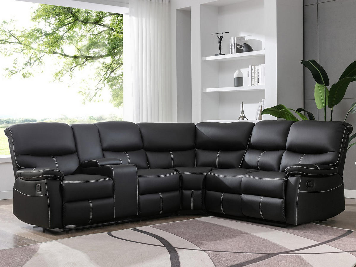 RELAX-ECKSOFA - Kunstleder - Schwarz - CANBY - Schwarz, Leder (253/223cm) - Vente-Unique