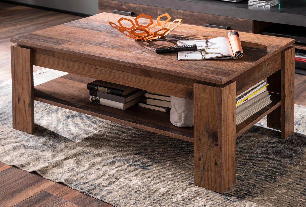 COUCHTISCH Used Wood Altholz 110 x 65 cm, Wohnzimmer Tisch mit Ablage - Braun/Grau, Holzwerkstoff (65/110/47cm) - Top.Furn
