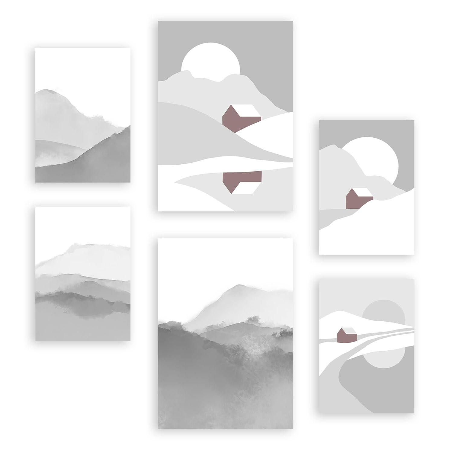 POSTER Set Mit 6 Naturtöne Landschaft Größe A3 & A4 Rahmenlos - Klar, Papier (29.7/1cm) - Nacnic