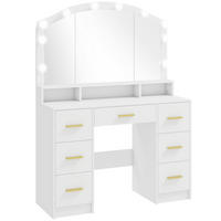 SCHMINKTISCH mit LED-Beleuchtung, 3 Lichtfarben, Spiegel, 7 Schubladen, Weiß - Weiß, Holzwerkstoff (40/150/110cm) - HOMCOM