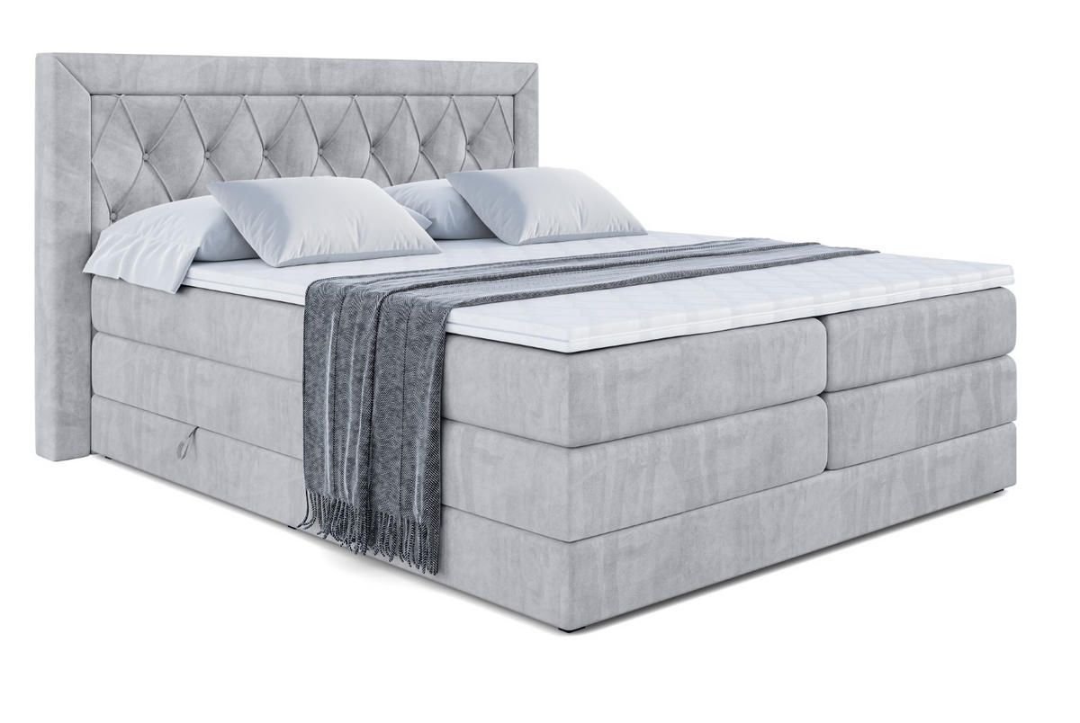 BOXSPRINGBETT NOEL KING - 160 x 200 - H3/H4 - Hellgrau - Hellgrau, Holzwerkstoff (160/200cm) - ALTDECOR