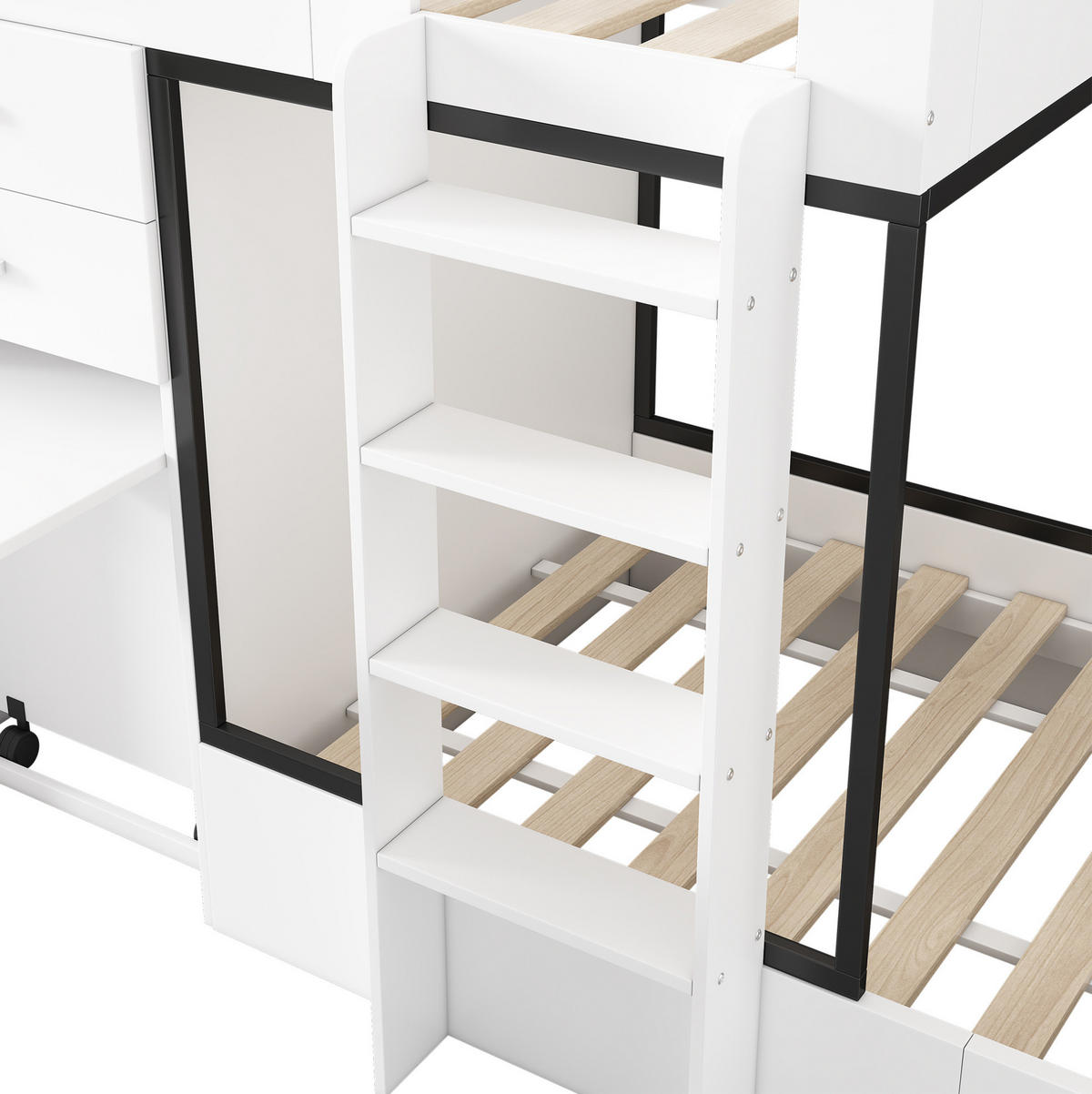 ETAGENBETT aus MDF 90x200 cm in Weiß mit Schreibtisch & Stauraum - Weiß, Holzwerkstoff (90/200cm) - Modfu