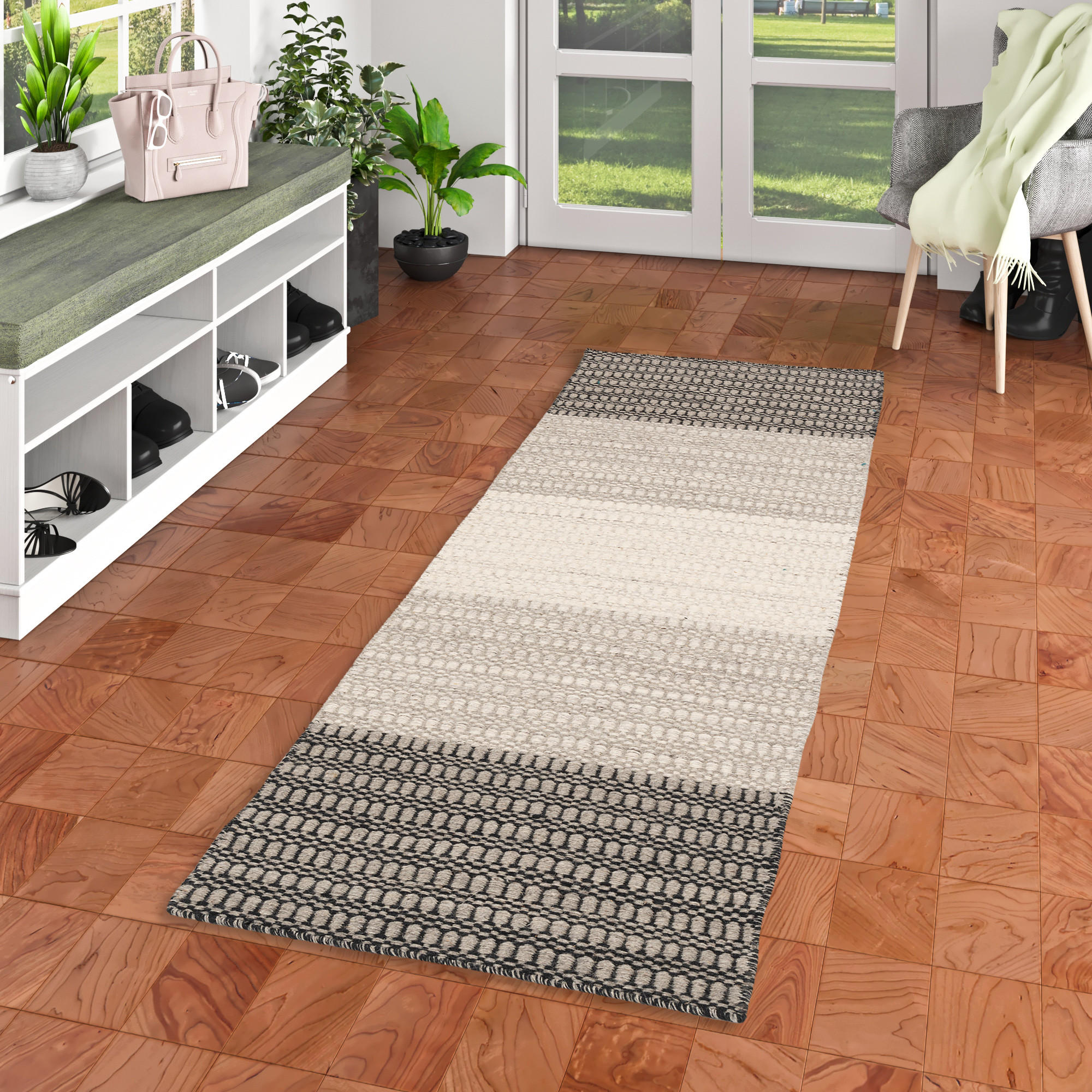 NATUR TEPPICH LÄUFER WOLLE SKANDI STRIPES - Creme/Grau, Textil (90/160cm) - Pergamon