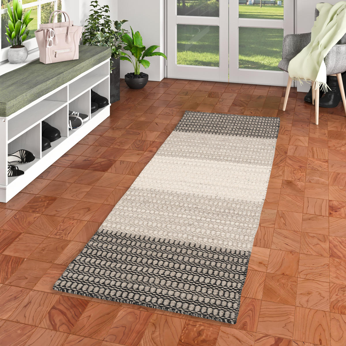 NATUR TEPPICH LÄUFER WOLLE SKANDI STRIPES - Creme/Grau, Textil (70/240cm) - Pergamon