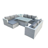 GARTENMÖBEL SET mit höhenverstellbarer Tisch Polyrattan Helles Grau 6-teilige - Hellgrau, Metall - Fimous